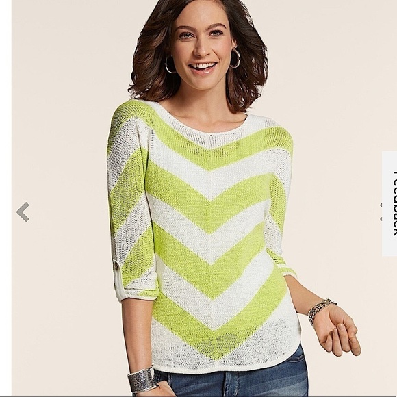NWT CHICO’S Mitered Stripe Quinley Pullover women’s size 0/S - Picture 1 of 10